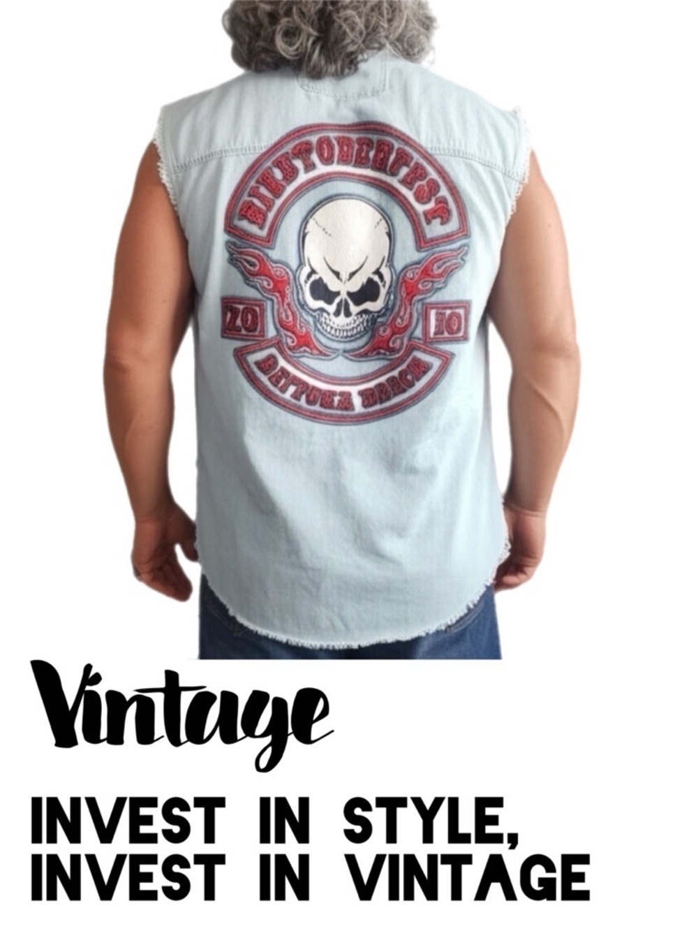 BIKERSEDGE 2010 OCTOBERFEST BIKEWEEK SLEEVELESS BUTTON-DOWN in XXL Vintage